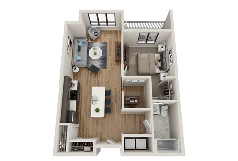 Floor plan for 1 bed, 1 bath, 792 sqft